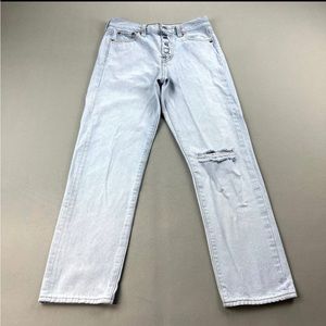 Levis Wedgie Jeans Womens 26x28 Blue Denim Straight Leg Big E Light Stone Wash